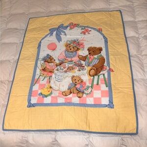 Vintage Handmade Teddy Bear’s Picnic Baby Quilt